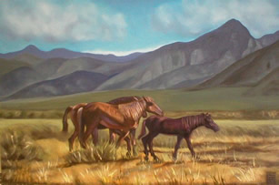 Caballos con Paisaje - Pintora Victoria Andrea Mu&ntilde;oz Serra